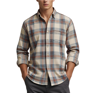 Camicie da uomo con bottoni a maniche lunghe a quadri camicie a maniche lunghe a forma regolare per il lavoro degli uomini - Product Image 2