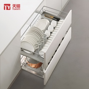 Stainless Steel Four-<b>Sided</b> Cabinet <b>Drawer</b> Pull Sliding Kitchen Storage Rack for Dish and Bowl Basket <b>Drawers</b> - Product Image 3