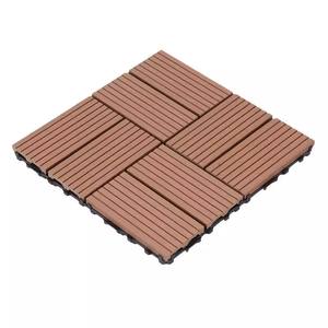 Waterproof WPC <b>Interlocking</b> Decking <b>Tiles</b> Outdoor Wood Plastic Composite 3D Woodgrain Straight Stripe <b>Tile</b> - Product Image 1