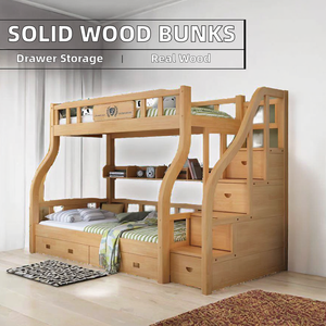 Cadre <span class=keywords><strong>de</strong></span> <span class=keywords><strong>lit</strong></span> superposé en <span class=keywords><strong>bois</strong></span> massif avec tiroirs <span class=keywords><strong>de</strong></span> rangement garde-corps <span class=keywords><strong>sculpté</strong></span> à la main Design moderne pliable caractéristique prix bon marché - Product Image 2