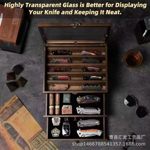 Wooden Flip Top <b>Storage</b> <b>Box</b> 11.8in X 9in X 6.1in Multi Compartment Knife Display With <b>Drawer</b> Pockets - Product Image 5