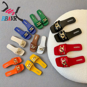 Hot Selling Metal Designer <b>Sandals</b> Slides Slippers Flat <b>Sandals</b> for Women and Ladies - Product Image 1
