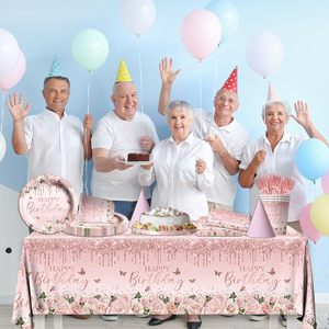 Vajilla Desechable para Fiesta <span class=keywords><strong>de</strong></span> Cumpleaños Rosa, Plato para Cena, <span class=keywords><strong>Mantel</strong></span>, Decoraciones para Fiesta <span class=keywords><strong>de</strong></span> Cumpleaños con Temática Oro Rosa - Product Image 3