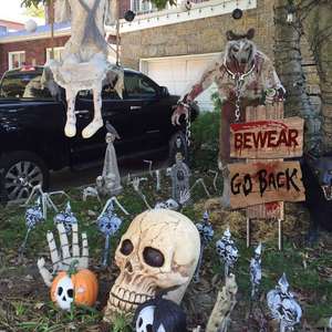 ชุดตกแต่งสวนแบบมีเสาไฟสำหรับวันฮาโลวีนป้ายหลุมศพเรืองแสงแผ่นพลาสติก PP หนามแหลมกระดานสำหรับงานปาร์ตี้ในสวนผีสิง - Product Image 5