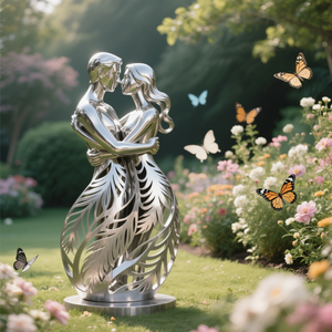 Su misura su larga scala in acciaio inossidabile sculture di amanti del paesaggio urbano moderno <span class=keywords><strong>segni</strong></span> di giardino in acciaio inox coppie statue - Product Image 6