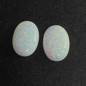 Lab Created Flat Back Oval Cabochon Opal Stone