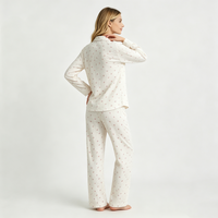 Ensemble de pyjama personnalisé OEM pour femme, imprimé nœud, en pointelle, manches longues, pantalon droit, vêtements de nuit, loungewear, tenue décontractée pour femme