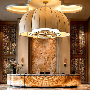 Lámpara de araña retro de estilo chino, 100 cm de diámetro, redonda, dorada, LED E27, de seis cabezas, para hoteles, restaurantes y vestíbulos - Product Image 2