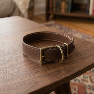 Collar de Cuero de Prestigio para Perro con Bordes Pulidos a Mano y Hebilla de Latón Sólido |   Divine International - Product Image 1