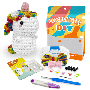 Kit de crochet <span class=keywords><strong>licorne</strong></span> personnalisé pour débutants avec tutoriel vidéo – Apprenez facilement à crocheter – Kits de loisirs créatifs pour débutants – Poupée - Product Image 1