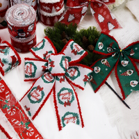 Ruban de Noël imprimé avec motif d'arbre de Noël, bordure à franges rouges, 3 mètres, en gros, de la marque E Magic, pour la décoration des fêtes