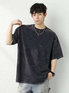 Camiseta de Manga Corta para Hombre, 100% Algodón, Estilo Retro Americano, Nueva, Color Algodón Lavado, OEM y ODM - Product Image 2