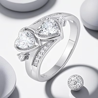 925 bijoux de mariage pour femmes bague de promesse classique Double Zircon en forme de coeur coupe classique rétro Design bague exquise pour femmes