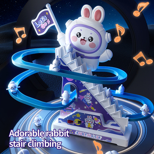 Leza bé LED nhấp nháy ánh sáng âm nhạc thỏ điện theo dõi xe cho trẻ em lắp ráp khe nhựa đồ chơi với cầu THANG LEO trượt - Product Image 2