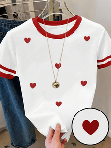 T-shirt da donna Bershka a vestibilità ampia, stampa cuori bianchi e rossi, girocollo, manica corta, casual, design per San Valentino - Product Image 3