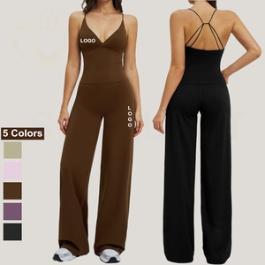 Wholesale Tall Women Yoga Set Sports Wear Gym Wear Crossback Tank Top <b>Flare</b> <b>Leggings</b> Bell Bottoms Pants Set Pink Green Purple - Product Image 1