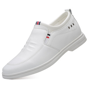 Baskets en cuir blanches pour hommes à enfiler, talon compensé dissimulé, chaussures décontractées d'affaires, couleur unie, origine Wenzhou - Product Image 3