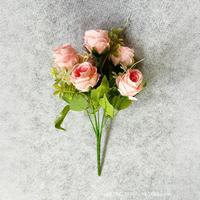 Bouquet de 7 roses artificielles de style européen, en soie, pour décoration de table extérieure, hôtel, mariage