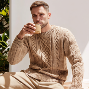 Suéter de <span class=keywords><strong>lana</strong></span> de punto <span class=keywords><strong>aran</strong></span> para hombre, grueso, con estampado geométrico de pescador, transpirable, antiarrugas, para otoño - Product Image 2