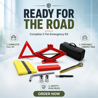 Cric ciseaux Anliqing 2 tonnes en acier rouge avec manivelle, gilet de sécurité, triangles de sécurité, pour berlines/SUV/MPV (garantie 1 an) 90 mm minimum