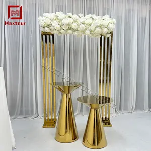 Moldura de flores de metal em aço inoxidável para casamento, arco e suporte de flores, 3 peças, para decoração de cenário de casamento