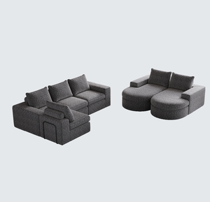 Sofá Seccional Modular en Forma de L Convertible de Chenilla con Chaise Longue y Seis Módulos - Product Image 4