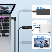 Factory 5A 48V 240W USB4 Cable multifunción USB C hembra a tipo C 90 grados 8K 60Hz 40Gbps Cables de transferencia de datos para PC portátil
