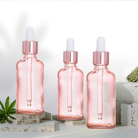 Bouteilles en verre rondes vides de couleur rose pour cosmétiques, soins de la peau, huiles essentielles, sérum, flacons compte-gouttes, emballages en gros