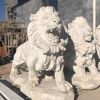 Garden Decoration Hand-carved Beige Large Animal Natural Stone Sculpture Granite Marble Lion Statues for Sale