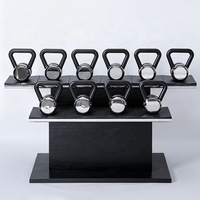 Ensemble de support pour kettlebells en bois de noyer robuste de haute qualité, acier inoxydable et cuir intégré, pour spa et salle de fitness, achat en gros