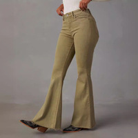 Jean évasé vintage taille haute pour femme en mélange polyester-coton délavé, coupe ajustée, vente en gros, fournisseur de stock en vrac sur mesure