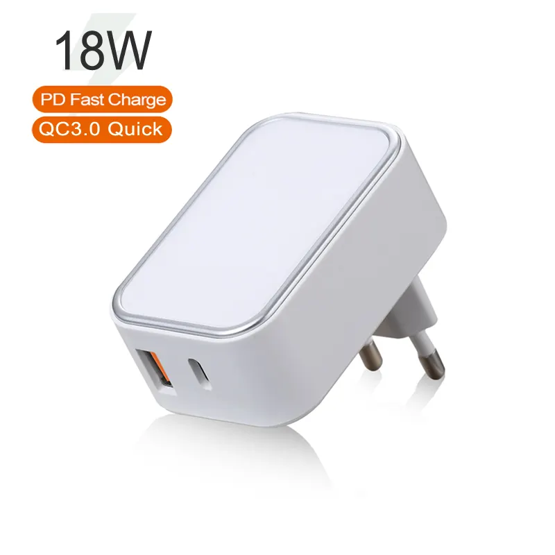 CE ROHS FCC KC SAA Listed USB C Charger, 18W 2 Port PD 3.0 Type C Fast Charger Adapter Power Delivery, USB Wall Charger
