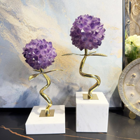 Paire de sculptures florales en cristal d'améthyste de luxe - Ornement de décoration moderne pour salon, cadeau de mariage
