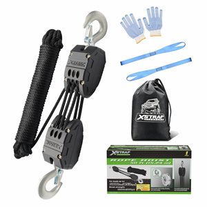 Système de poulie de levage à corde manuel noir polypropylène 50ft 2000 lb avec boucles souples 2PK 18 pouces - Product Image 1