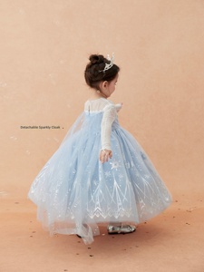 Abito da Principessa per Bambine con Fiocchi di Neve Ricamati, Tessuto Trasparente e Soffice, Vestito Lungo Blu - Product Image 3
