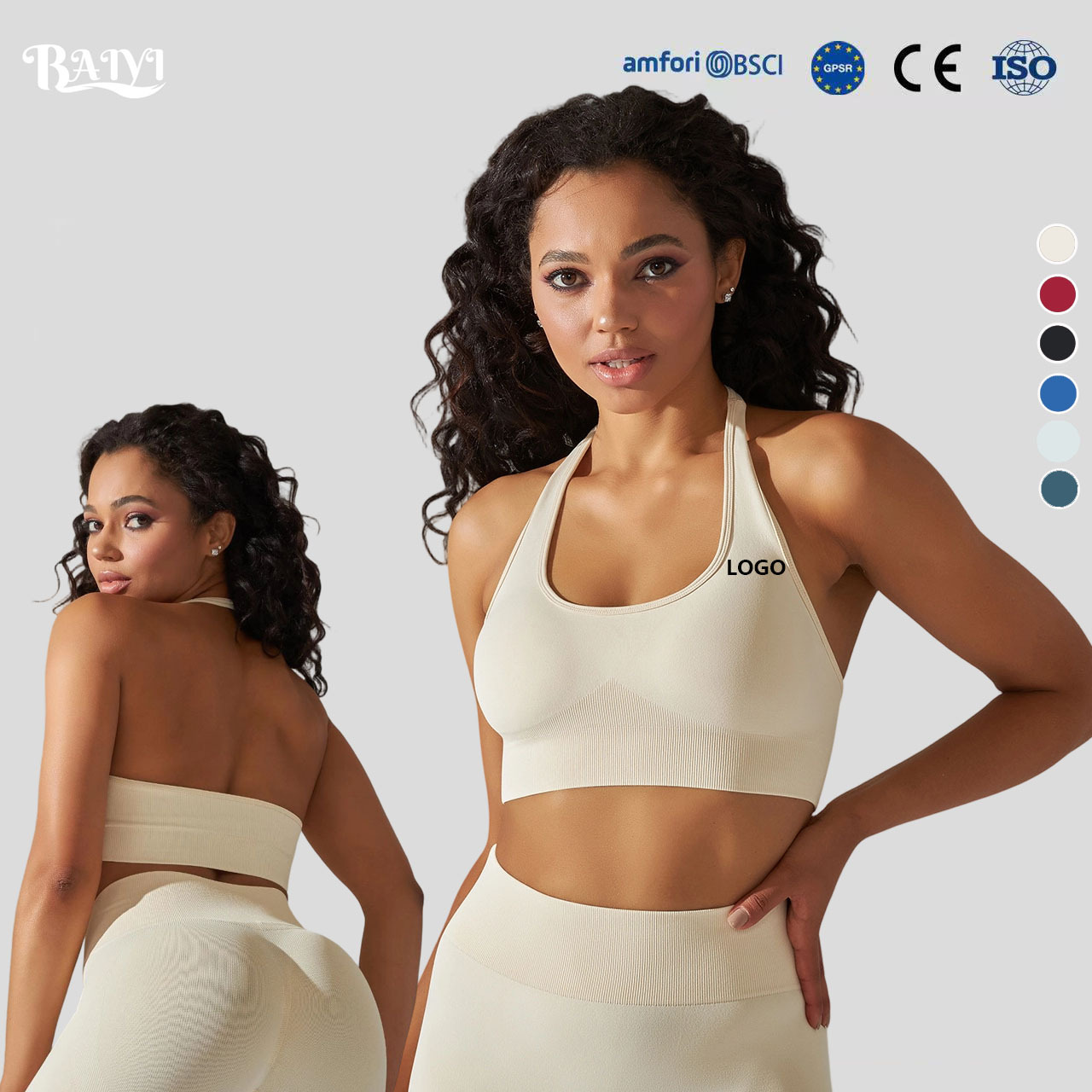 Sports Bra High Support Seamless Knitted Halter top Spandex/Nylon Breathable Backless Summer Yoga Bra Gym Sportswear Custom Logo