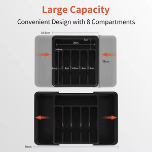 <b>Plastic</b> Kitchen <b>Drawer</b> Organizer with 8 Compartments Eco-friendly PP <b>Plastic</b> <b>Storage</b> Solution for Chopsticks/Spoon Modern Design - Product Image 2