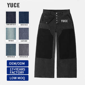 <span class=keywords><strong>Jeans</strong></span> Baggy con Doppio Rinforzo alle Ginocchia Lavati all'Acido Design Privato con Patch in Pelle Cuciture Stile Baggy <span class=keywords><strong>Jeans</strong></span> Cargo da <span class=keywords><strong>Uomo</strong></span> Effetto Vissuto - Product Image 1