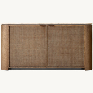 サイドボードブッフェットキャビネットモダンなSoolidウッド2ドアアクセントラタンキャビネット収納付き - Product Image 1