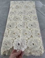 Tissu en dentelle guipure 2026 avec dentelle cordonnée et strass, motifs Aso Oke pour tenues de soirée des femmes nigérianes