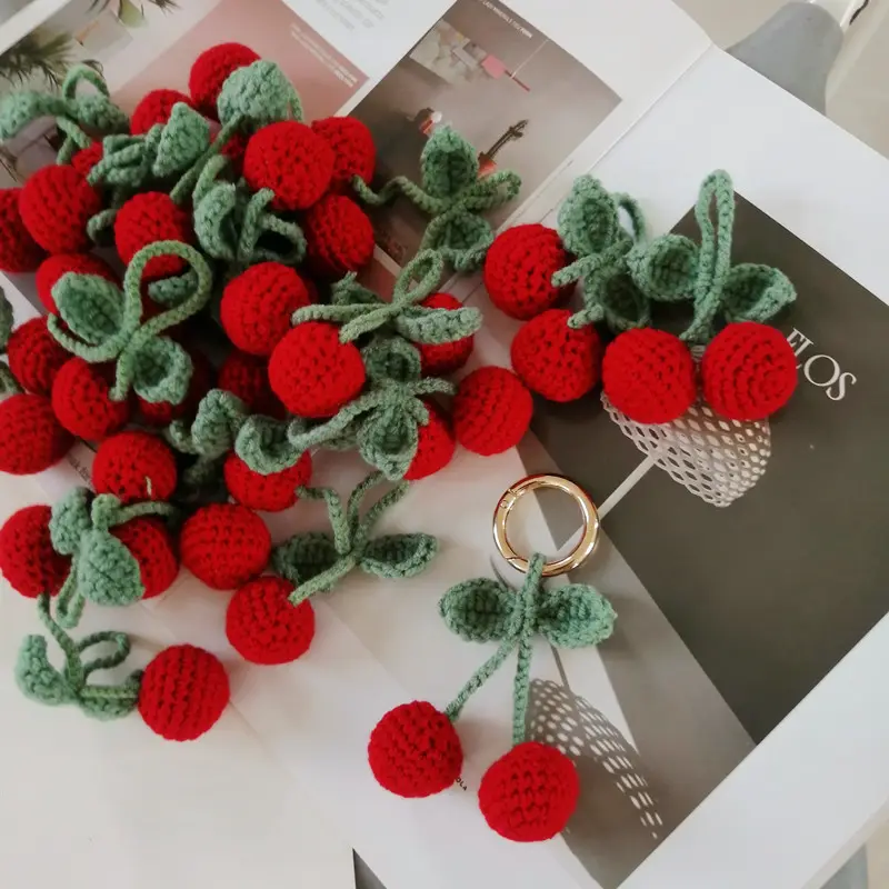Custom Handmade Fruit Car Hanging Ornaments Crochet Cherry Bag Hanging Accessories