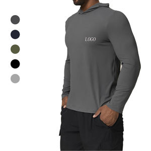 Camiseta de Manga Larga con Capucha para Hombre, Protección Solar, Color Sólido, Anti-UV, Corte Regular, 100% Poliéster, Manga Completa, Logotipo Frontal - Product Image 3