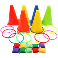 Ensemble de jeux d'extérieur 3-en-1 pour enfants de 5 à 7 ans : cônes en plastique souple, sacs de céréales et jeu de lancer d'anneaux pour fêtes d'anniversaire