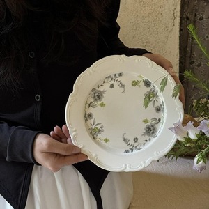 Grandes assiettes de dîner en céramique blanches, style nordique, motif floral bleu, luxe vintage, vente en gros, non toxiques, compatibles lave-vaisselle, écologiques - Product Image 2