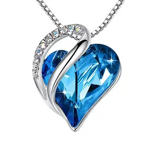 Leael Infinity tình yêu hình trái tim Mặt dây chuyền vòng cổ với Birthstone pha lê 12 tháng Phụ Nữ đồ trang sức quà tặng