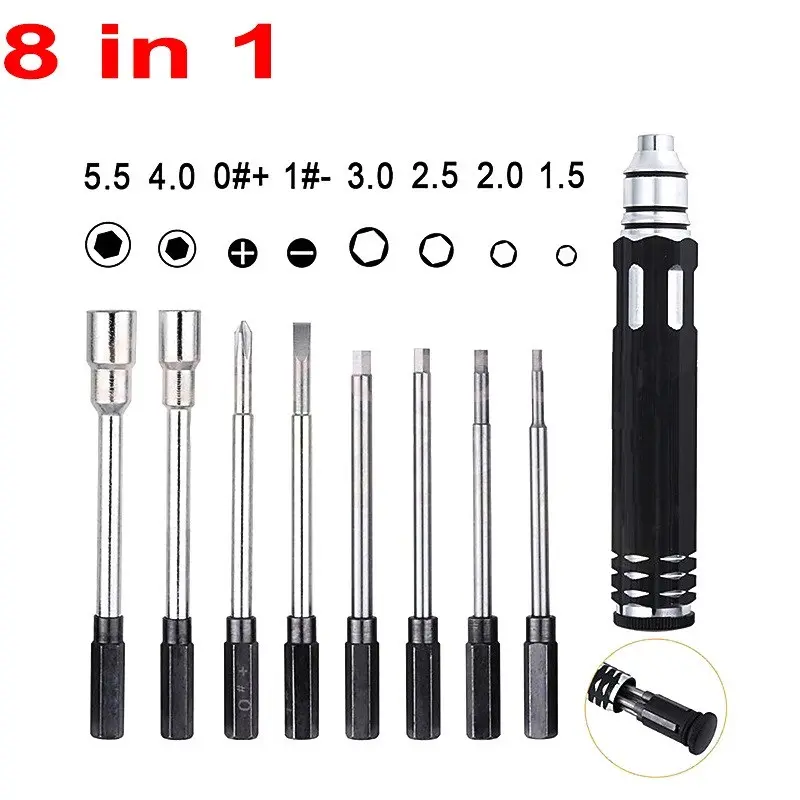 8 in 1 Screwdriver Hobby Tools Kit for RC Car Drone Plane Hex Spanner Socket Hexagon H1.5 H2.0 H2.5 H3.0