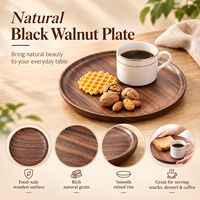 Assiette ronde peu profonde en noyer noir avec bord incurvé pour le petit-déjeuner, les desserts, les collations, les noix et le café, assiette de service pour la table de cuisine