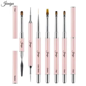 เครื่องมือเล็บมืออาชีพ 6 ชิ้นสีชมพูโลหะจับ Liner/รูปไข่/Ombre/แบนเจลแปรงเครื่องมือไม้พายปากกาเล็บชุดแปรง