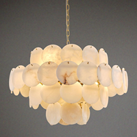 Lustre rond en albâtre D31.5, lustres à 4 niveaux en laiton et marbre pour plafond haut, luminaire suspendu moderne pour salon et salle à manger