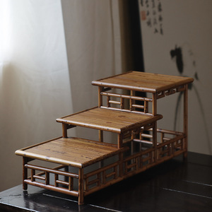 Étagère de rangement pour théière Hongxiangfei, étagère de présentation antique multi-compartiments, étagère de présentation en bambou pour objets culturels - Product Image 4